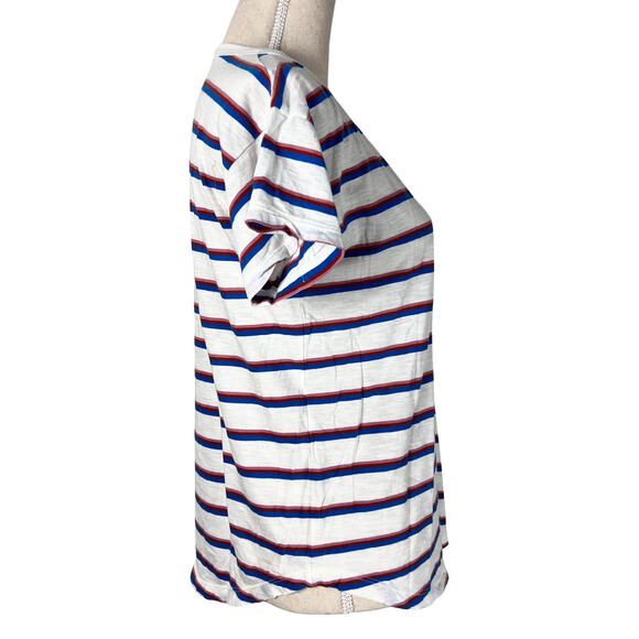 Madewell Breton Striped Cotton T-Shirt White Red Blue Crewneck M Casual Basic - Picture 3 of 6